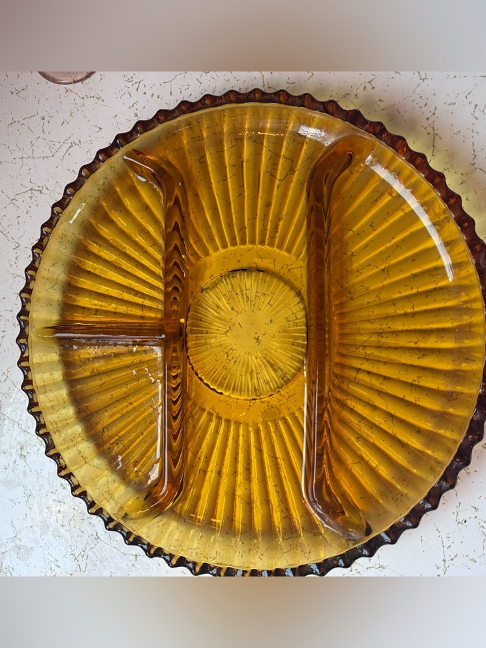 Amber Glass Divided Serving Plate vintage